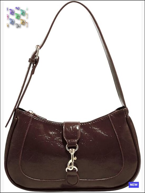 Women Retro Vintage Zipper Shoulder Bag Adjustable Strap Elegant Underarm Purse